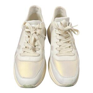 Stuart Weitzman Womens Sneakers Shoes White Leather Yellow Laces Size 9.5M